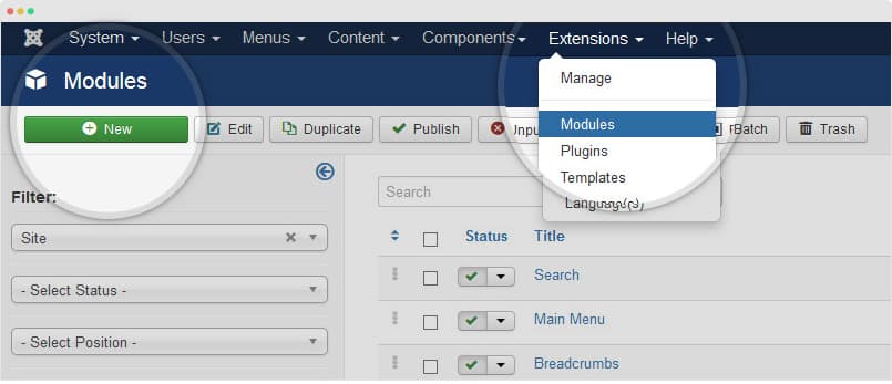 创建新的 Joomla 模块